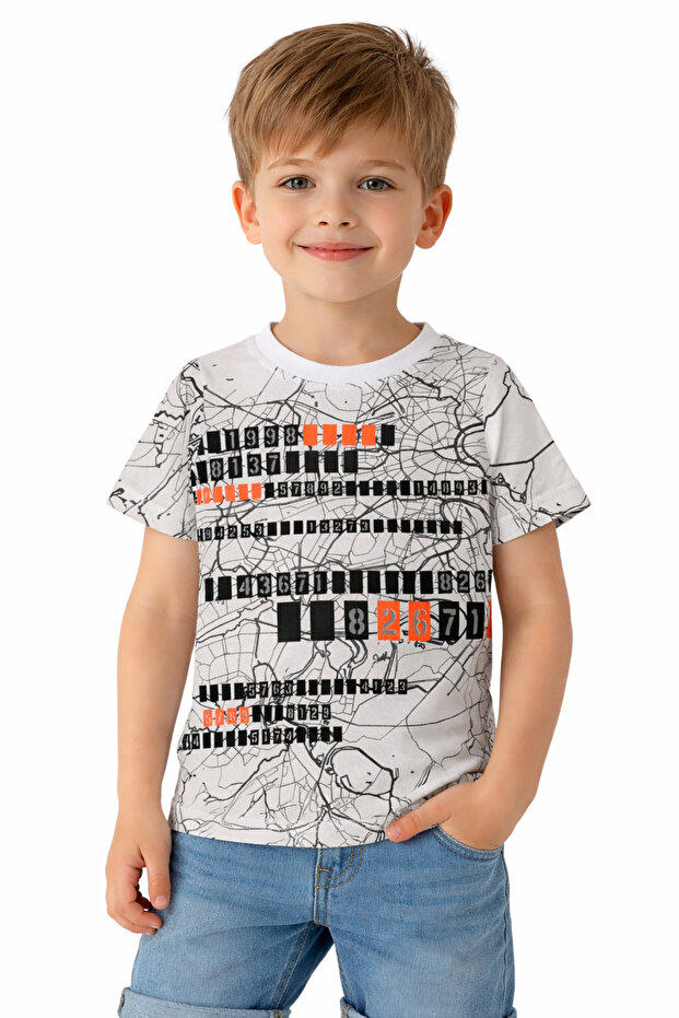 Boy's 1998 Number Patterned White Color T-Shirt