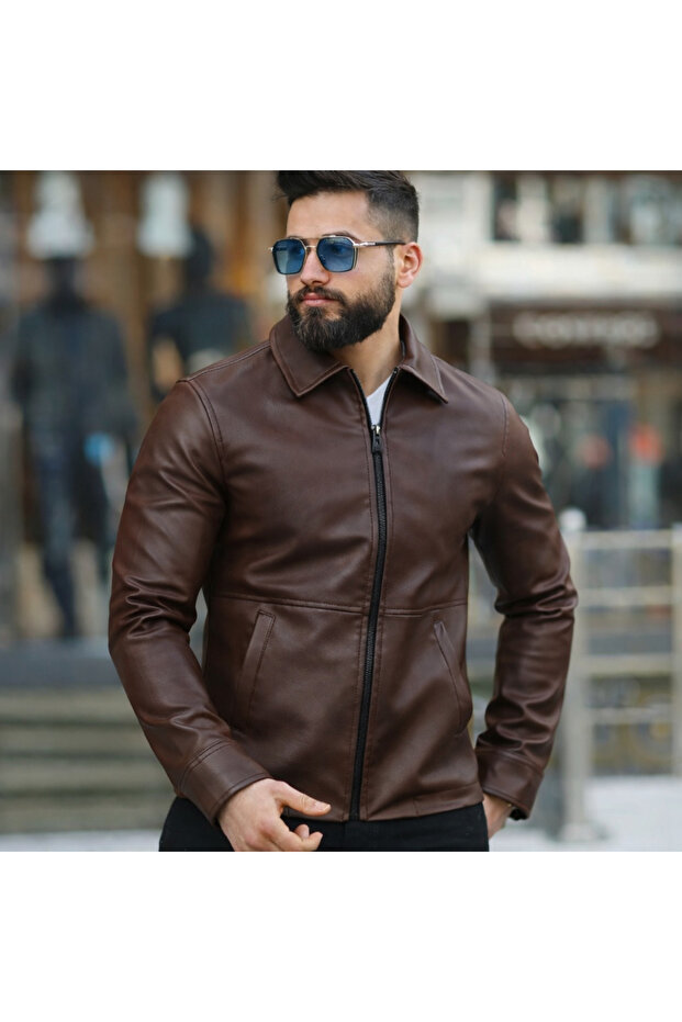 Premium Slim Fit Zippered Basic Leather Jacket - 2