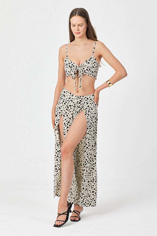 Women's Woven Slit Maxi Beach High Waist Blouse-Pants Set