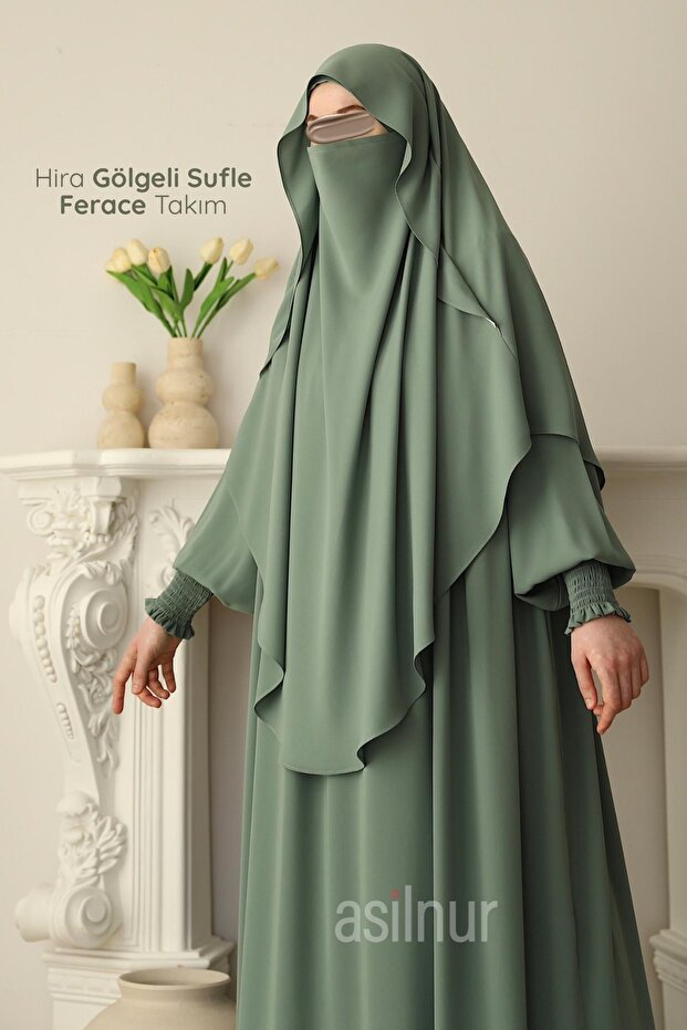 Hira Shaded Souffle Ferace Set Water Green