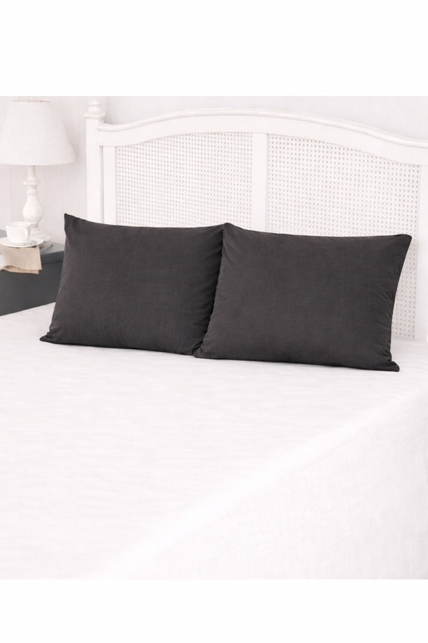 Cotton Pillowcase with Cover, Plain, 2 Pieces, 50cm X 70cm - Anthracite