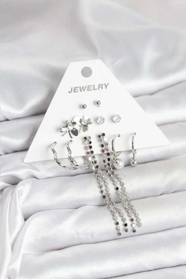 Mey Import ®   Brass Silver Color 6 Pairs Women Earrings