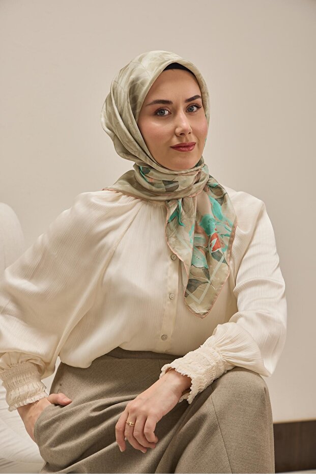 Twill Silk Scarf Evreka Mold Green 90X90
