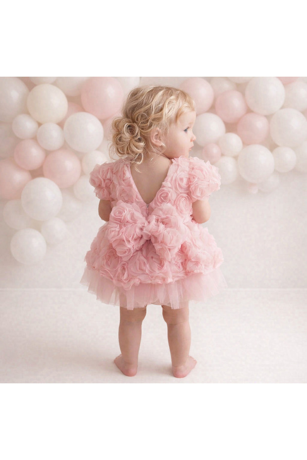 Pink 3D Rose Baby Girl Trendy Birthday Romper
