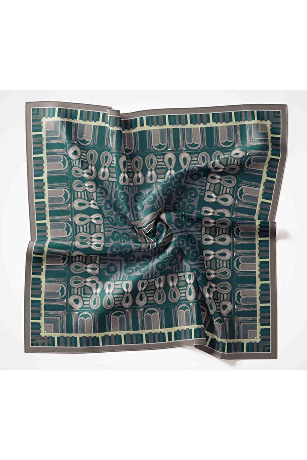 Viscose Velora Scarf Four Seasons Antique Motif Pattern Petrol Green 90X90