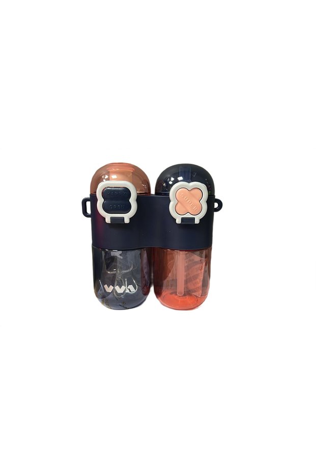 Double Chamber 2X400 800 ml Tritan Water Bottle Blue Pink