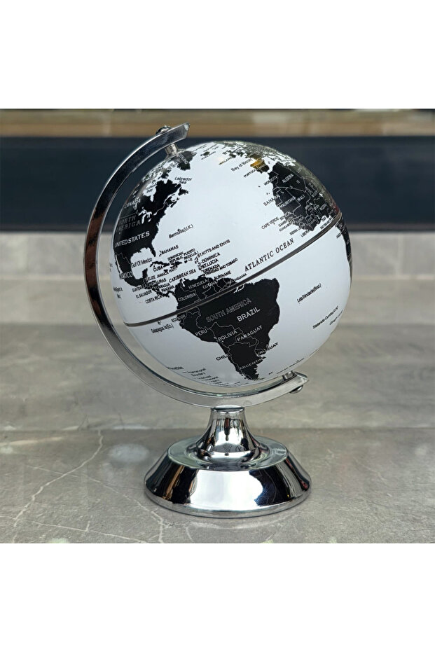 Black and White Earth Globe with Metal Stand