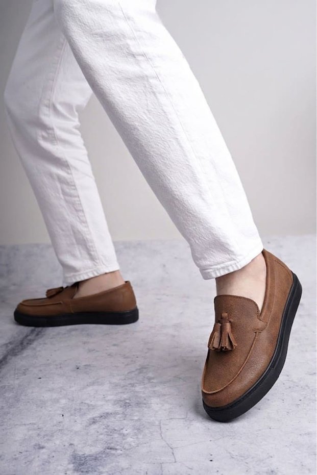 Slw153 Bloom Laceless Tasseled Leather Men's Casual Sports Classic Shoes Cst - Tan