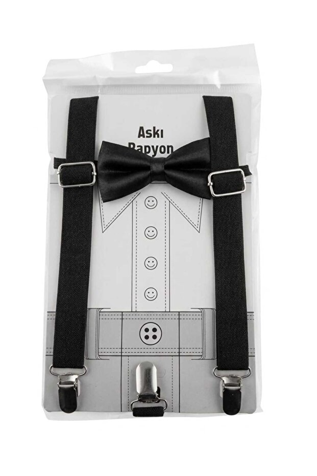 Boys' Black Suspender Bow Tie Set 1-14 Years Adjustable Bow Tie and Suspender