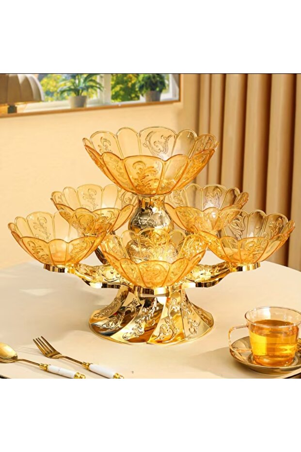 Plastic Rotating 6-Compartment Double Layer Multi-Functional Divided Serving Tray - 1