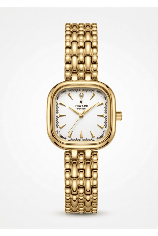Women's Gold Metal Cord Square Case Stone Gold Dial Wristwatch 2 Years Warranty