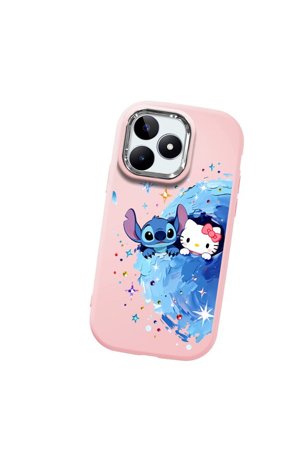Realme Note 50 Compatible Anti-Shock Camera Protected Patterned Printed Pink Silicone Case