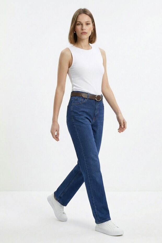 Blue Belted Lycra Jean 3043