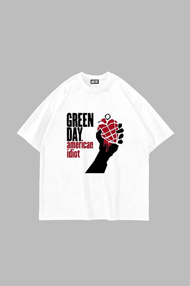 Green Day Printed Oversized Unisex White Tshirt