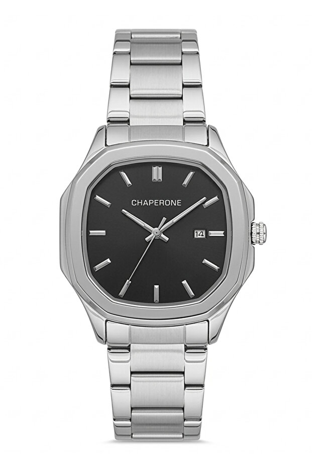 Men's Silver Metal Cord Black Dial Square Case Wristwatch with 2 Year Warranty