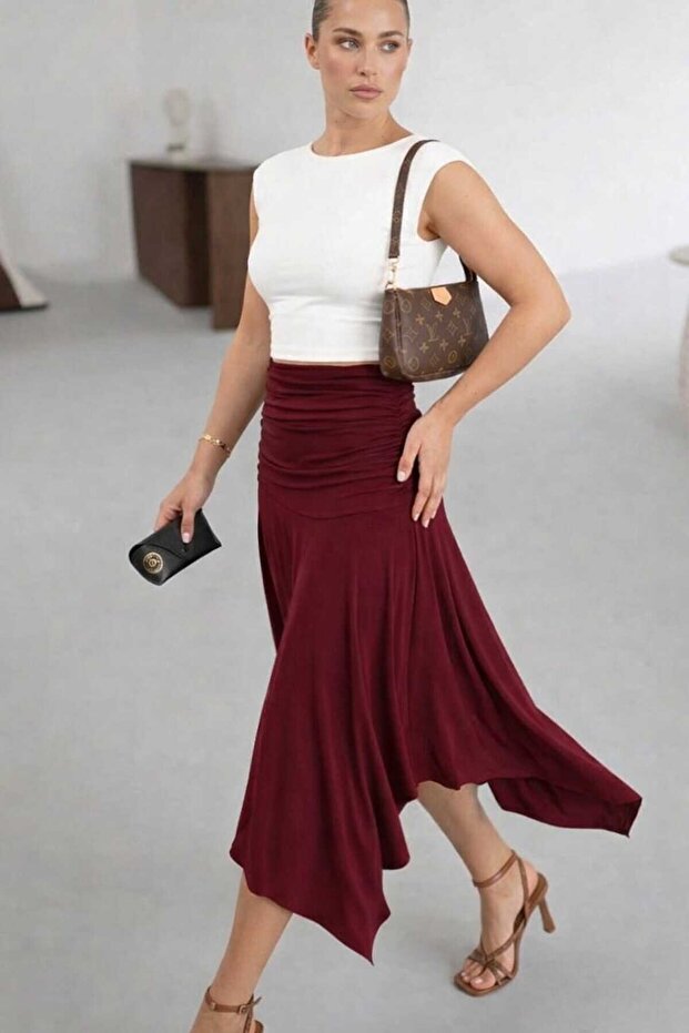 New Season Sandy Fabric Asymmetrical Cut Skirt