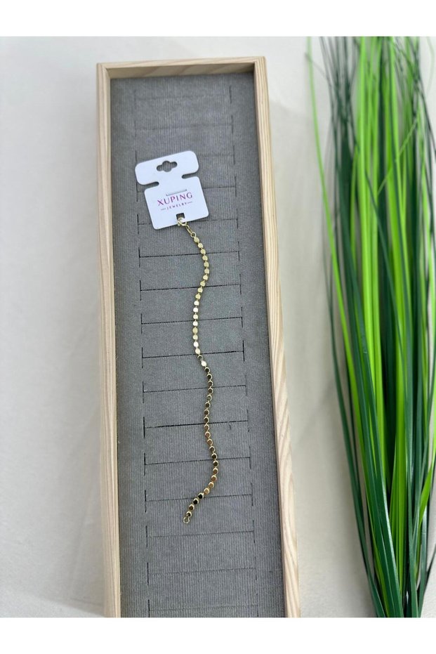 Xuping Gold Color Round Plate Chain Women's Minimal Stylish Disc Bracelet