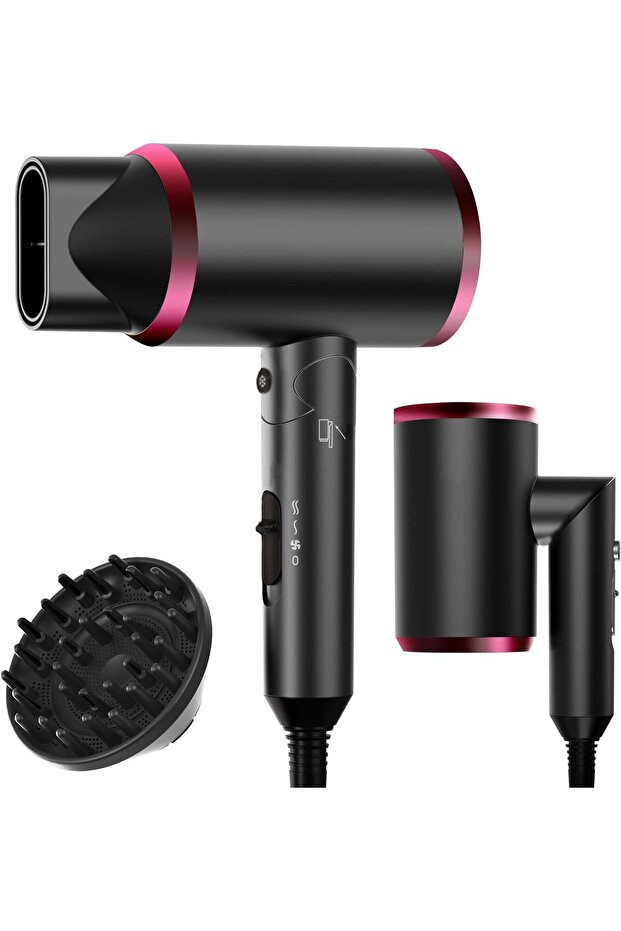 Hair Dryer 1800W, Foldable Blow Dryer with Diffuser & Concentrator, Ceramic Technology, 3 Heat