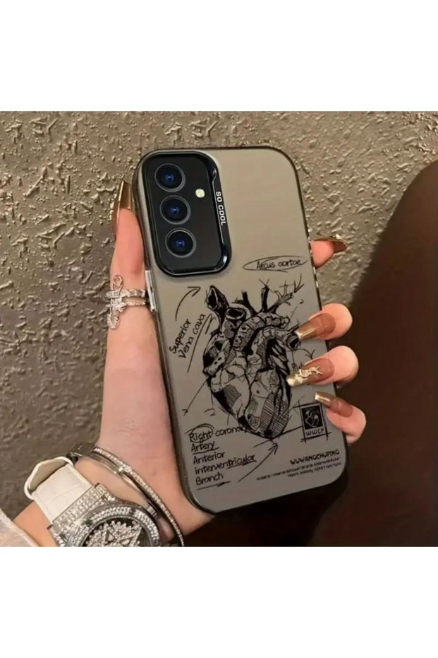 Samsung S23 Ultra Compatible Anatomical Heart Print Pattern Shock Absorbing Phone Case Mk01A