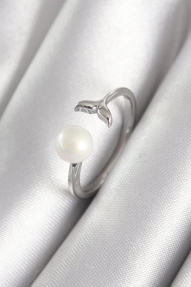 Brass Silver Color Ball Pearl Figure Fish Tail Model Women's Ring