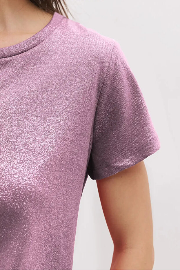 Glittering Fabric Crew Neck Basic - 2
