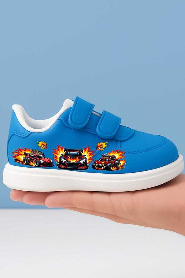 Blue Super Cars Cool Printed Boys' Sports Shoes Sneaker with Tape
