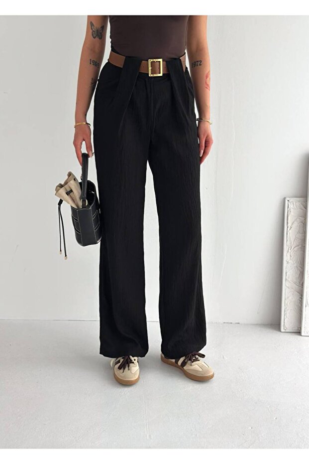 Women's Berussa Pants with Faux Leather Belt Detail