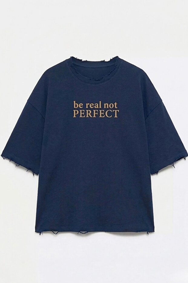 Back Slogan Printed, Dirty Edge Detailed, Thick Textured Oversize Unisex T-Shirt