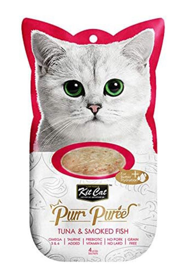 Kit Cat Puree Tuna & Smoked Fish Flavor Cat Wet Food & Treats 4 * 15g