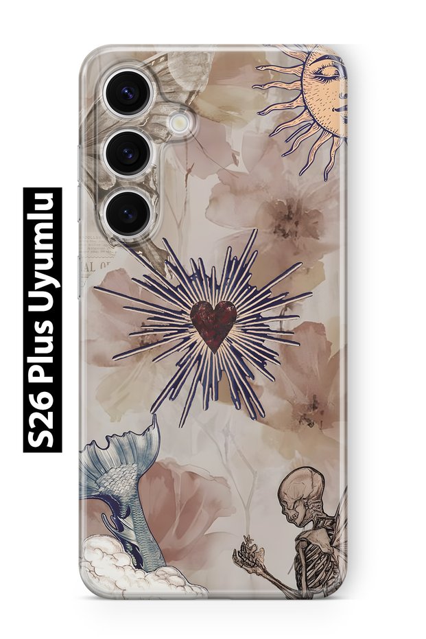Samsung Galaxy S26 Plus Compatible Heart and Butterfly Collage Pattern Transparent Phone Case