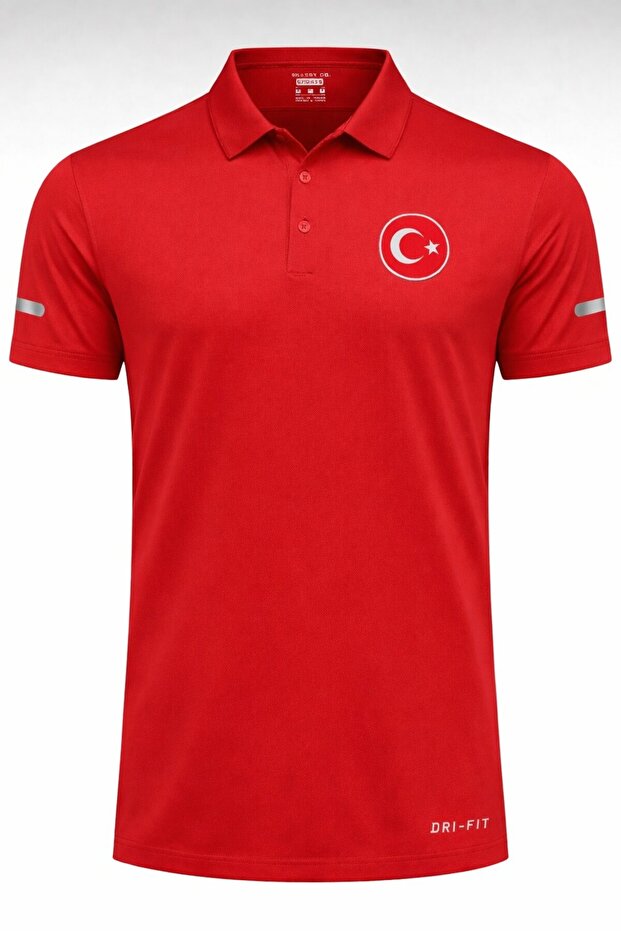 Ghassy Co Türk Bayrak Logolu Polo Yaka Hafif Esnek Hızlı Kuruyan Kumaş Spor Tişört