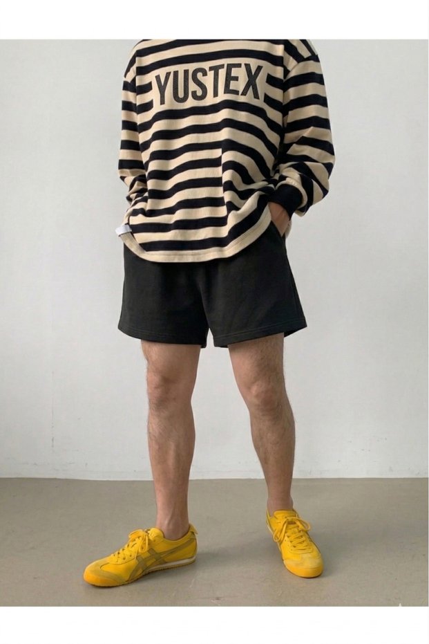 Shorts - Men's Black Oversize Relaxed Fit High Waist Lace-Up Casual Shorts