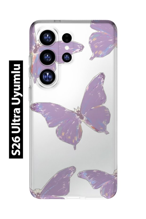 Samsung Galaxy S26 Ultra Compatible Purple Butterfly Pattern Transparent Phone Case