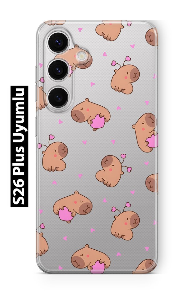 Samsung Galaxy S26 Plus Compatible Cute Capybara Patterned Transparent Phone Case