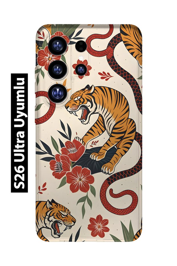 Samsung Galaxy S26 Ultra Compatible Tiger and Snake Patterned Transparent Phone Case
