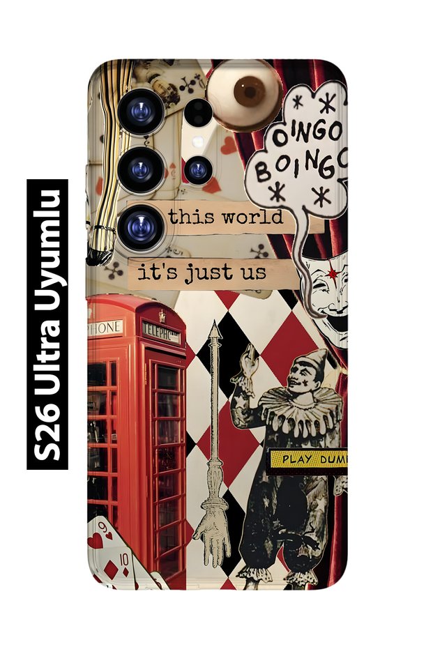 Samsung Galaxy S26 Ultra Compatible Clown Collage Pattern Transparent Phone Case
