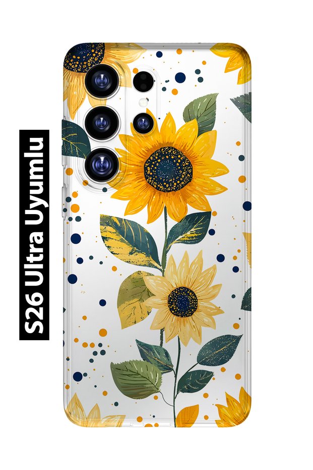 Samsung Galaxy S26 Ultra Compatible Sunflower Patterned Transparent Phone Case