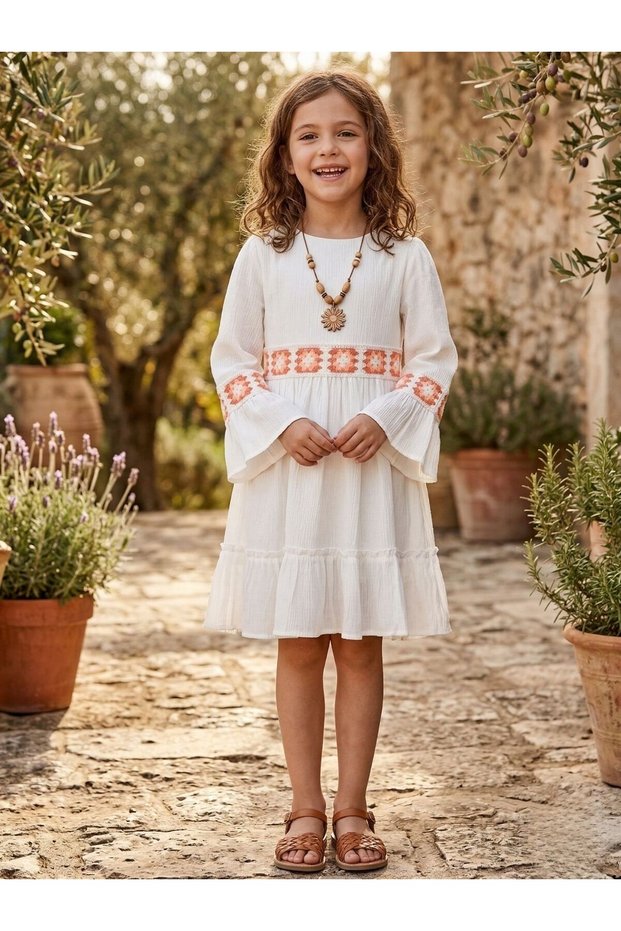 Children's Dress with Necklace and Ribbon