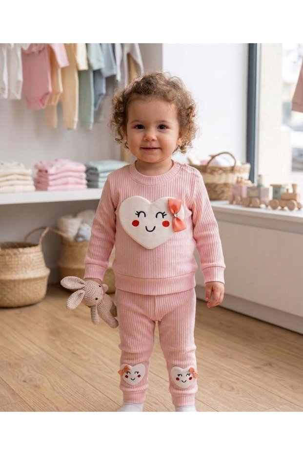 Heart Embroidered Baby Set