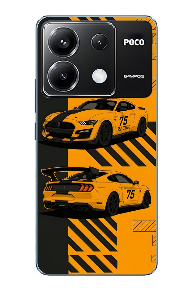 Poco X6 Pro Compatible Yellow Racing Car Pattern Transparent Phone Case