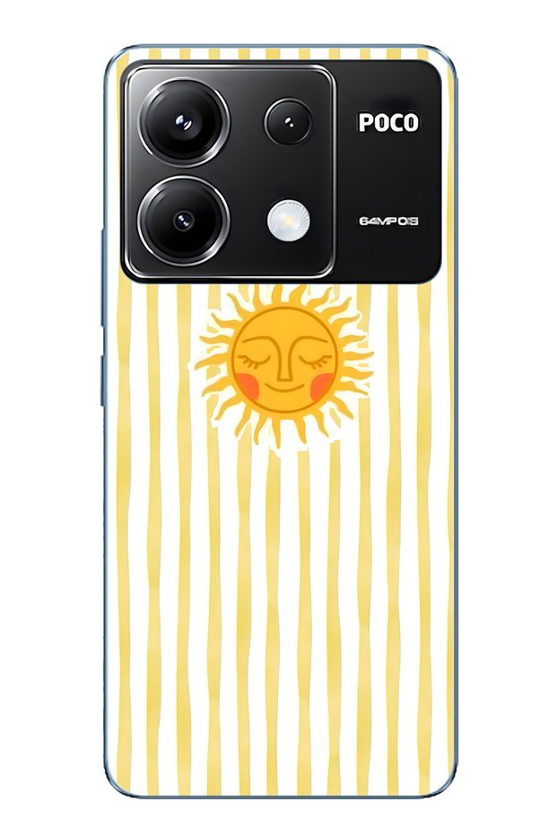 حافظة هاتف شفافة متوافقة مع Poco X6 Pro بنمط شمسي مخطط باللون الأصفر