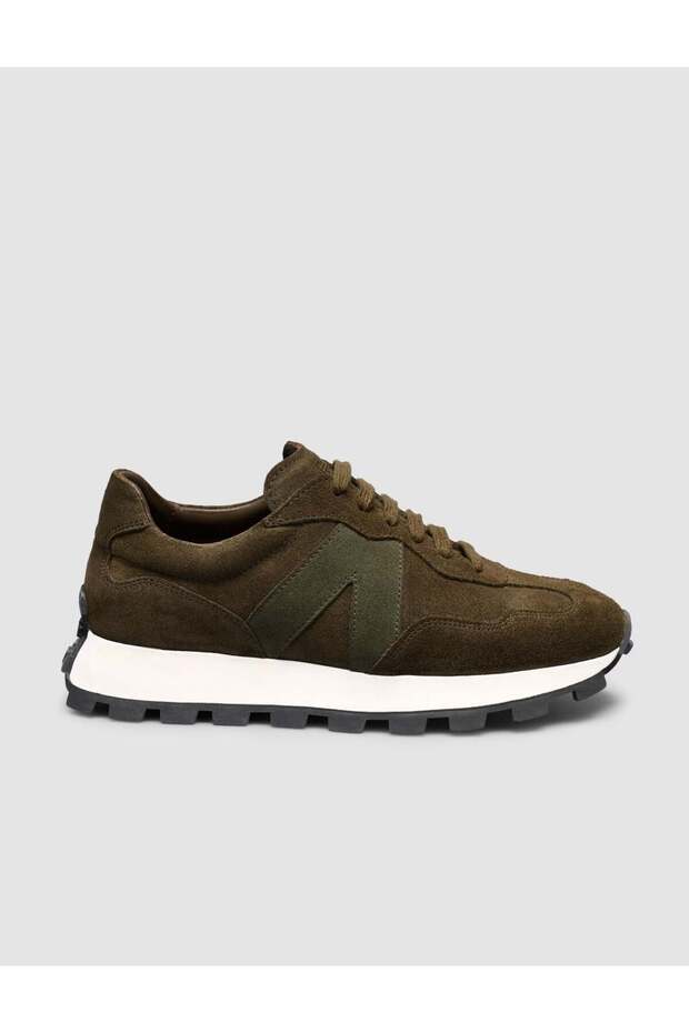 100% Genuine Suede Leather Khaki Lace-Up Women's Sneaker Shoes