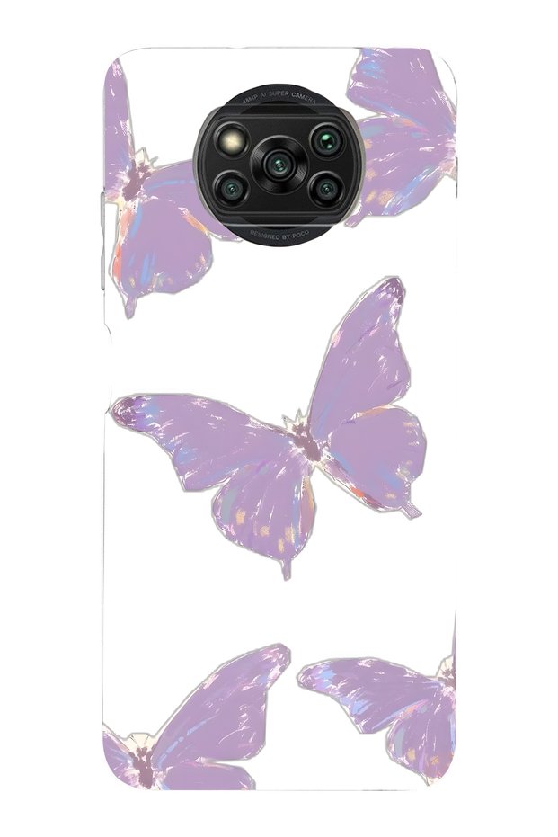 Poco X3 Nfc / X3 Pro Compatible Purple Butterfly Pattern Transparent Phone Case