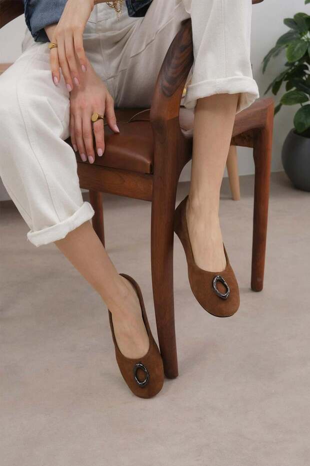 Maura Genuine Suede Brown Women's Ballerinas
