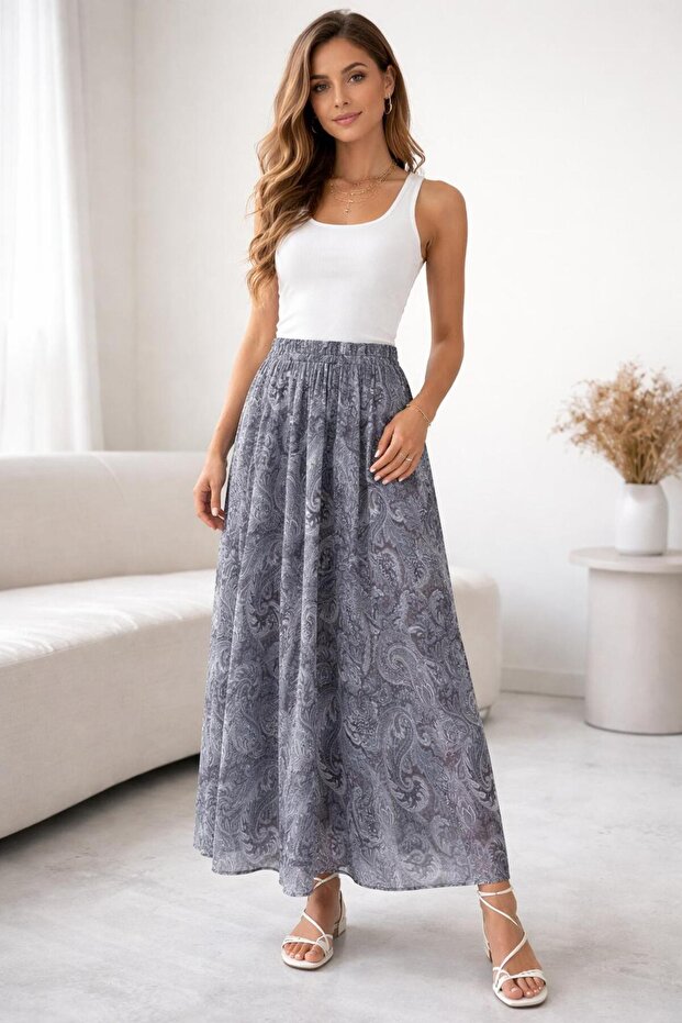 Asymmetrical Cut Ethnic Pattern Lined Tulle Skirt