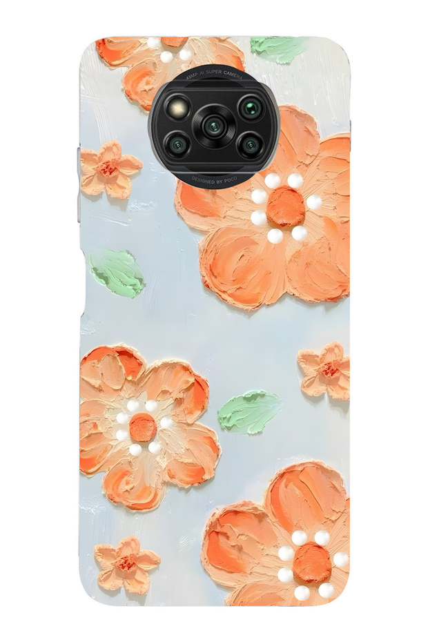Poco X3 Nfc / X3 Pro Compatible Orange Flower Oil Painting Pattern Transparent Phone Case