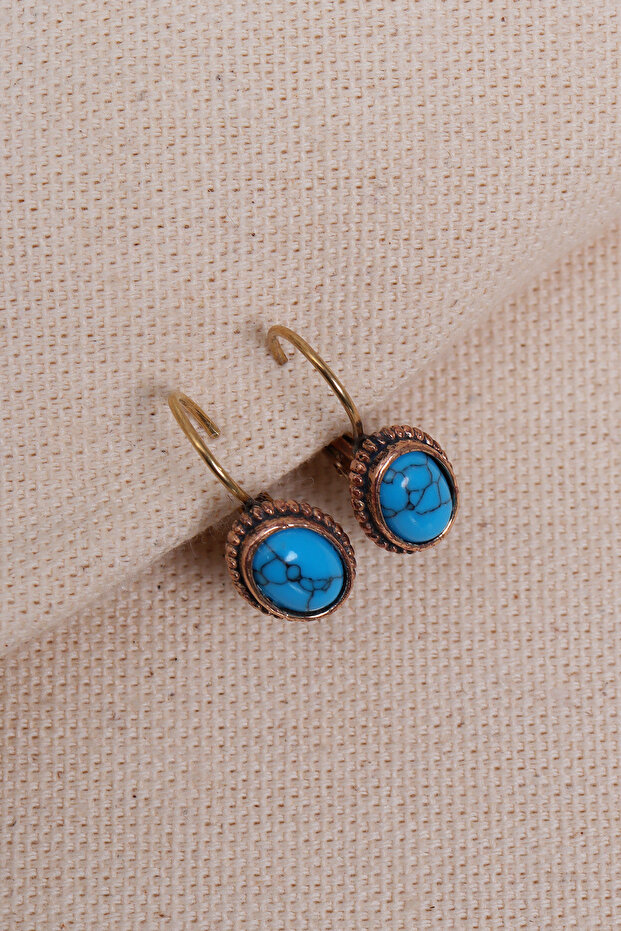 Mini Oval Turquoise Stone Authentic Earrings