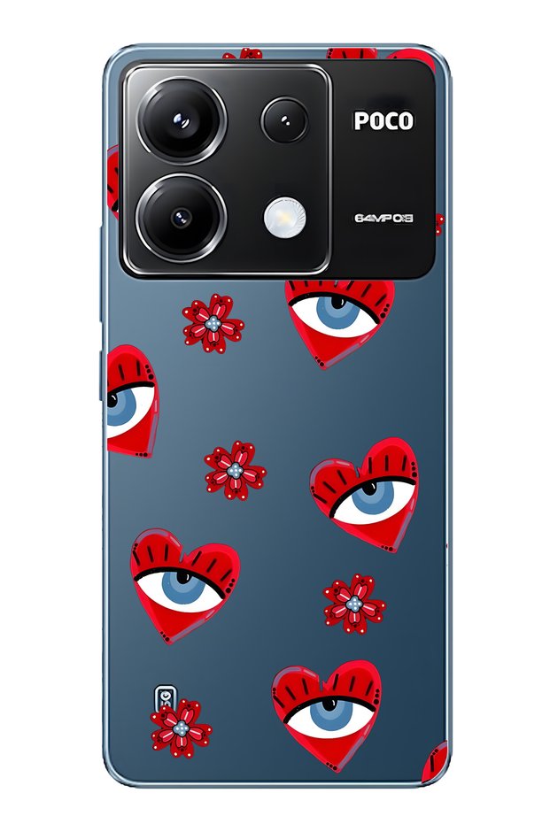 حافظة هاتف شفافة بنمط عين الشر وقلب متوافق مع Poco X6 Pro