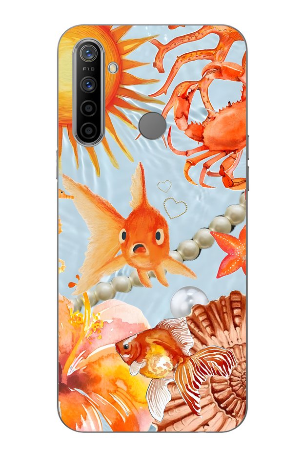 Realme 5I / 6I / C3 Compatible Orange Fish Pattern Transparent Phone Case