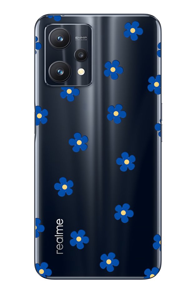 Realme 9 Pro Compatible Blue Flower Pattern Transparent Phone Case
